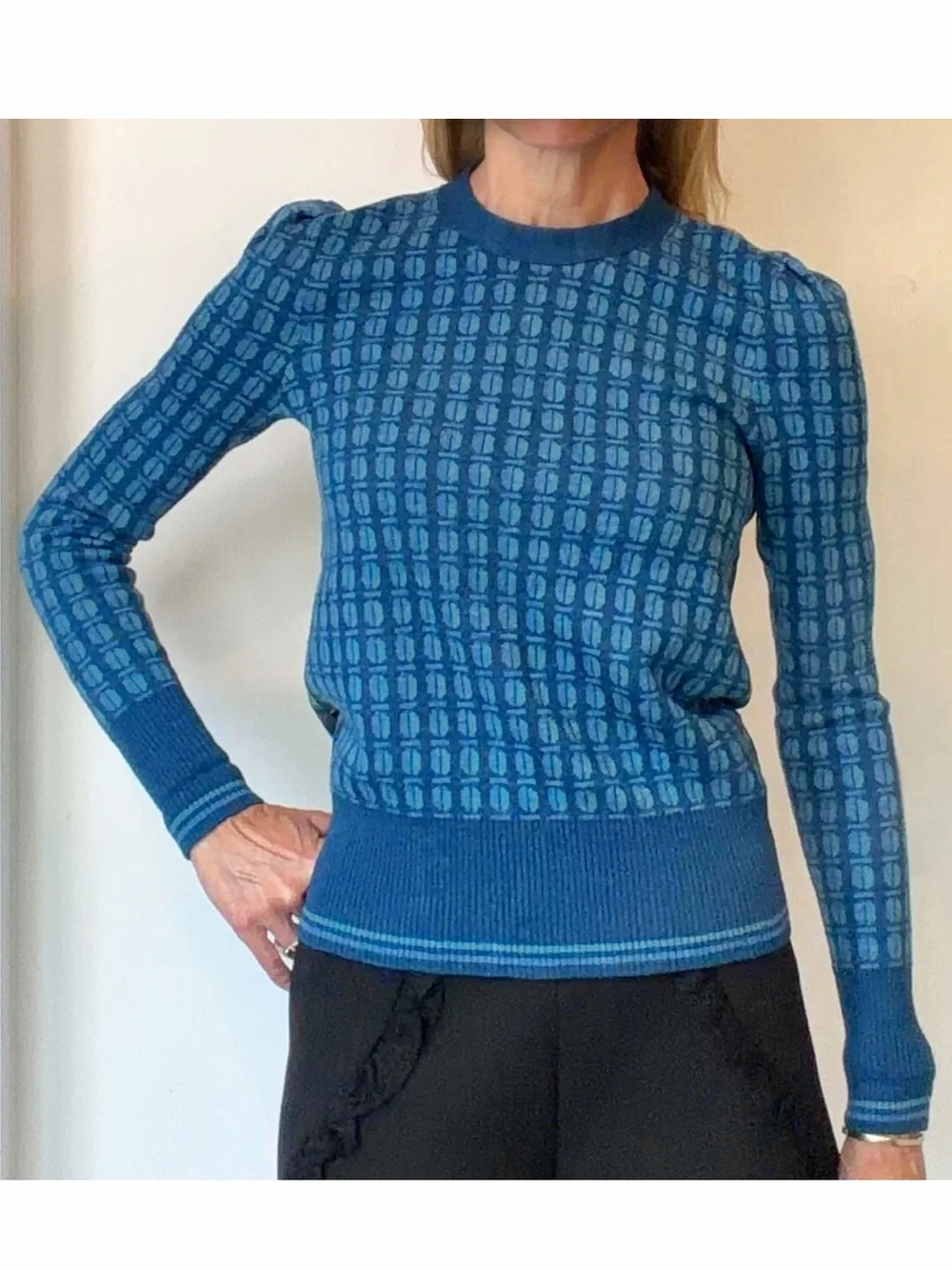 Tory Burch Walda Print Sweater, Scarab Pattern, &silk design on back, XS, EUC